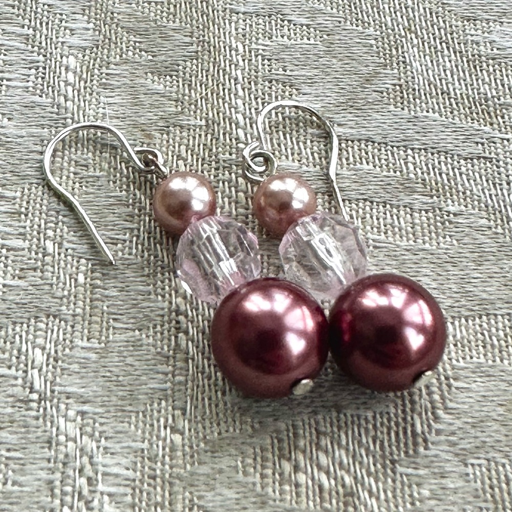 Pink and Silver Bead Dangle Earrings